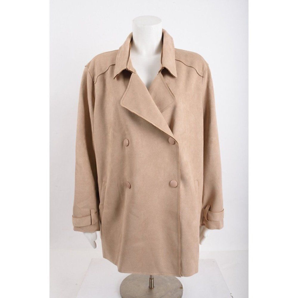 Slinky Brand Womens Faux Suede Jacket Coat Tan Brown Double Breasted XL